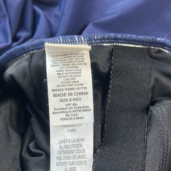 L.L. Bean UPF 40 blue faux wrap one piece swimsuit, size 8 - Picture 8 of 8